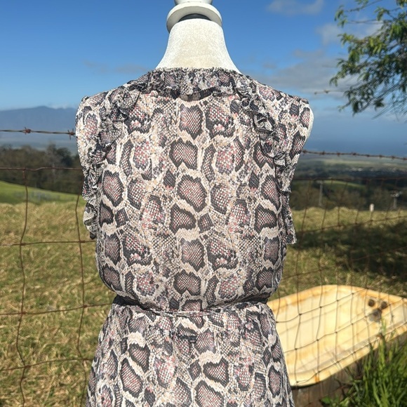 All Saints Priya Misra Snakeskin Ruffle Chiffon Sleeveless Wrap Mini Dress Small - Picture 7 of 9